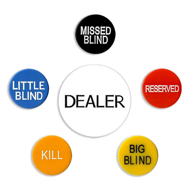 GSE Games & Sports Expert Set of 6 Professional Casino Texas Hold‘em Poker Game Dealer Buttons. Includes Little Blind/Big Blind/Missed Blind/Kill/Reserve/Dealer Button - BeesActive Australia