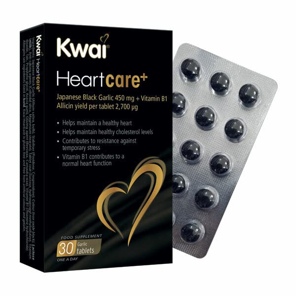 Kwai Heartcare+ fermented Japanese Black Garlic | garlic capsules odourless & Vitamin B1 I healthy cholesterol levels and a healthy heart, rich in antioxidants | 450mg garlic per tablet | 30 tablets - BeesActive Australia