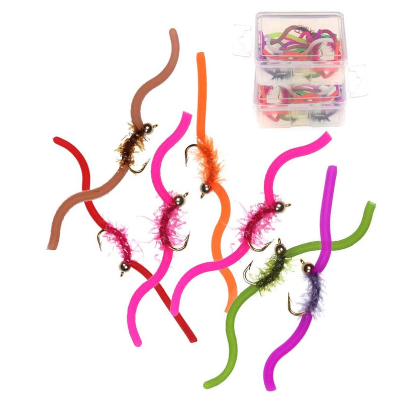 OutdoorFishing Trout Fly Assortment - San Juan Worm Power Bead 1 Dozen Wet Nymph Fly Fishing Flies -20-50Pcs 50Pieces Lot - BeesActive Australia