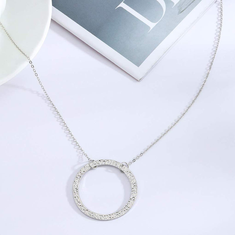 Yalice Long Pendant Necklace Chain Hollow Circle Necklaces Drop Dress Jewelry for Women and Girls Silver - BeesActive Australia