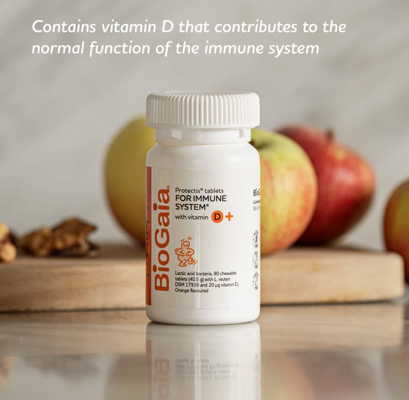 BIOGAIA Protectis Probiotic Chewable Vitamin D3 Tablets, Orange Flavoured, 90 Pieces, for The Whole Family 90 Count (Pack of 1) - BeesActive Australia