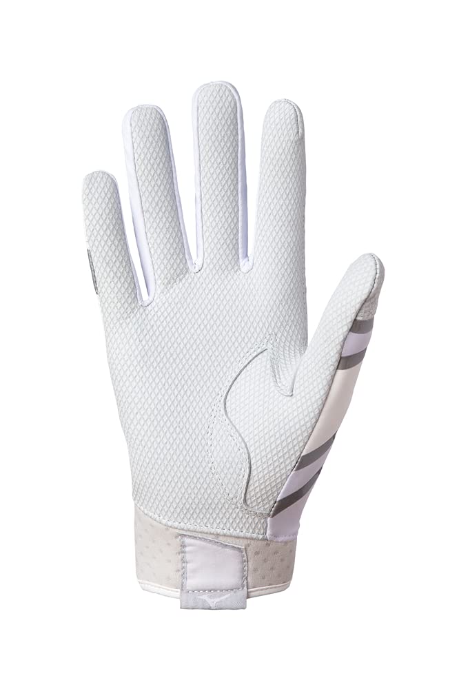 Mizuno F-257 Women's Softball Batting Gloves | Pair | Full Grain Leather Palm | AirMesh Inserts | QuikAdjust Wrist Tab Medium White-Silver - BeesActive Australia