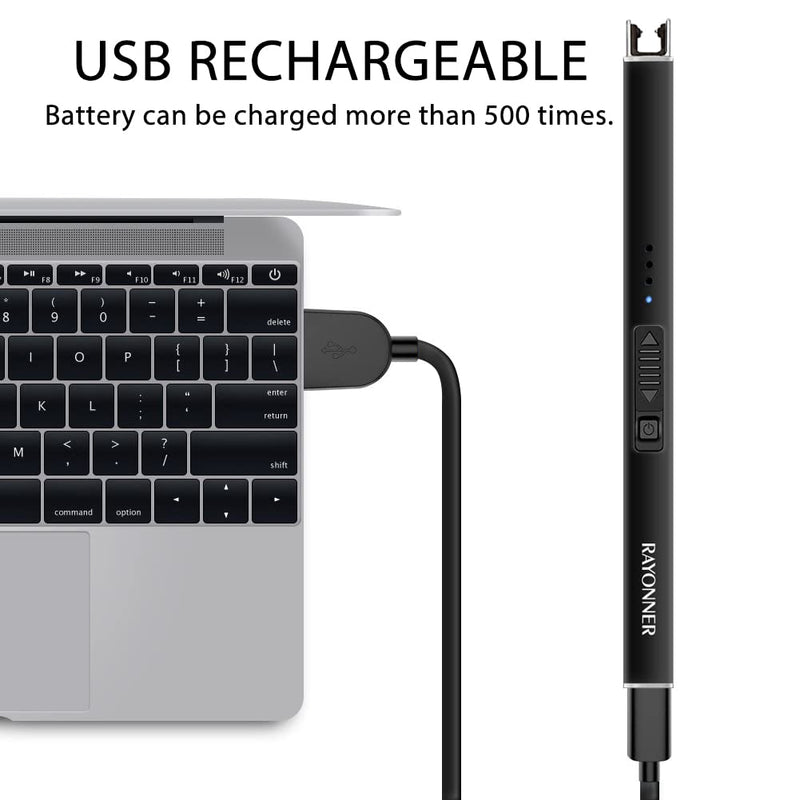 RAYONNER Lighter Electric Lighter Candle Lighter Rechargeable USB Lighter Arc Lighter Black 1 Count - BeesActive Australia