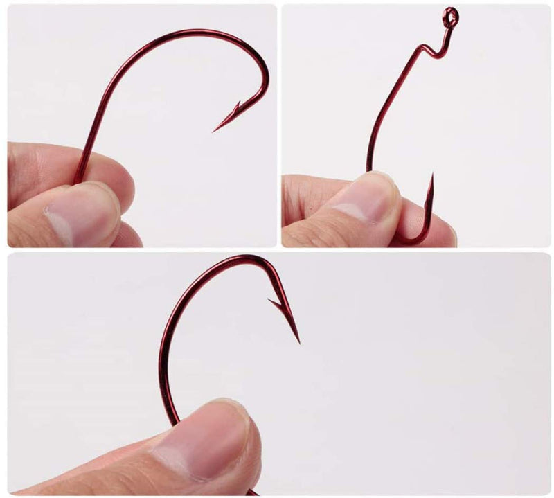 Toasis Fishing Wide Gap Offset Soft Lure Worm Hooks Assorted Sizes Pack of 50pcs Red - BeesActive Australia