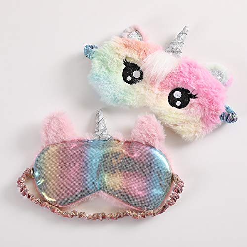 Cute Fluffy Faux Fur Unicorn Cartoon Animal Sleeping Sleep Mask Eye Shade Cover Funny Eye Mask for Sleeping Women Girls Kids - BeesActive Australia