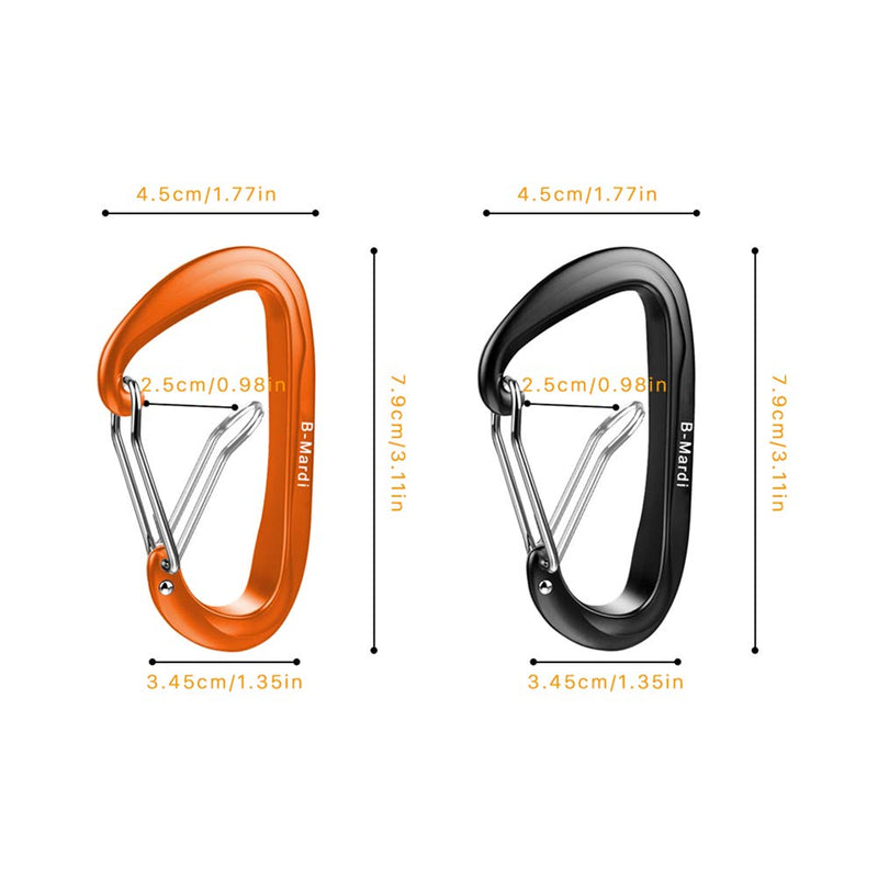 B-Mardi Carabiner Clip Heavy Duty,4 Pack,12Kn (2697 lbs) Lightweight caribeener Clips,Wiregate Caribeaners for Hammock,Keychain,Camping,Dog Leash and Harness,Hiking & Utility A-2 Orange + 2 Black - BeesActive Australia