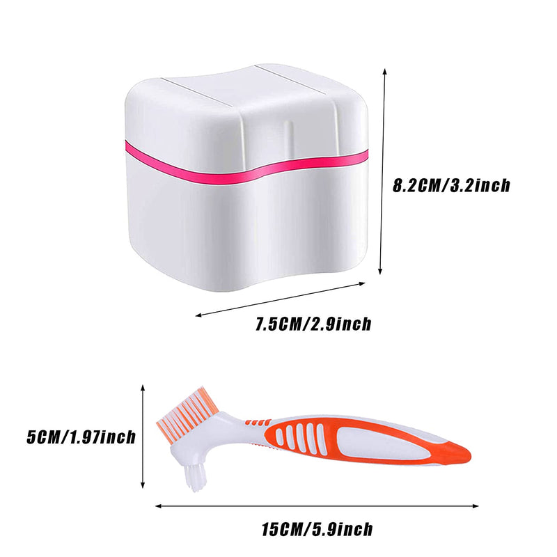 Denture Cleaner Box and Brush Set - 2 Pack Denture Bath Case with Basket + 2 Pack Denture Brush, Portable Denture Retainer Storage Box, Premium Hygiene False Teeth Brushes for Oral Care - BeesActive Australia