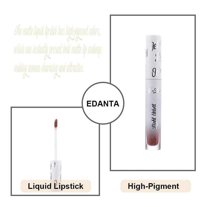 Edanta Matte Lipstick Waterproof Liquid Lipsticks Long Lasting Lipgloss Velvety Cream Lip Gloss Smooth Lips Beauty Makeup for Women and Girls Pack of 1 (Red R614#) Red R614# - BeesActive Australia