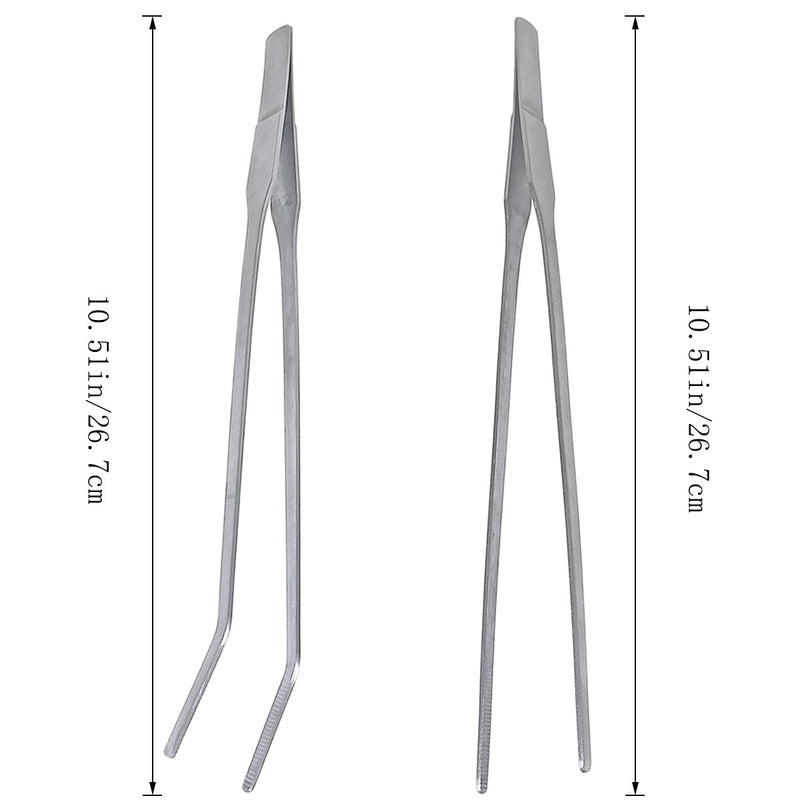 2 Pcs Feeding Tongs, Aquarium Tweezers Stainless Steel Straight and Curved Tweezers Set 27cm/10.6 inches Aquascaping Tools for Hold Worms, Reptiles, Lizards, Bearded Dragon (Silver) - BeesActive Australia