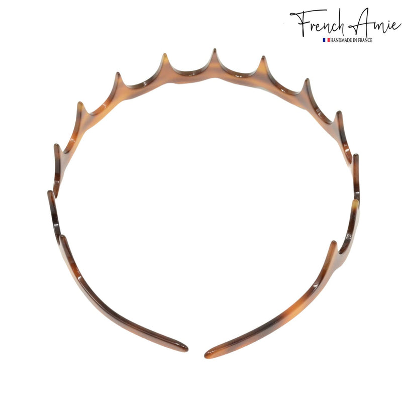 French Amie Zig Zag Scallop 1 1/4" Wide Teeth Celluloid Handmade Hair Head bands for Girls Very Flexible Strong Hold Non Slip Grip Durable Styling Women Hair Accessories, Made in France (Tortoise Shell Brown) Tortoise Shell Brown - BeesActive Australia
