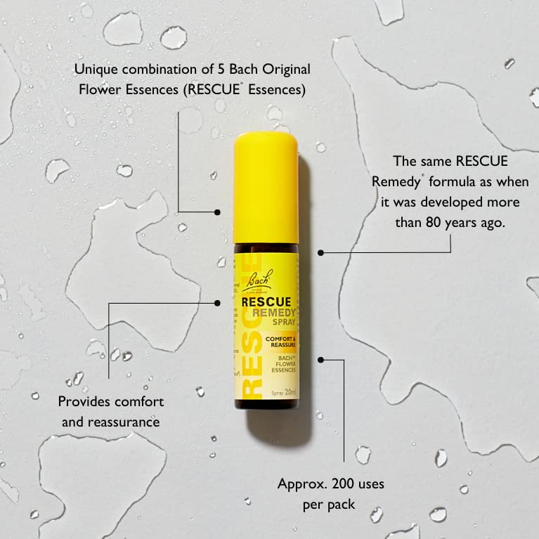 Rescue Remedy 20ml Spray, Comfort and Reassure, Natural Emotional Wellness and Balance, 5 Flower Essence Vegan Formula, Travel Size, Great For Travel, Exams, Driving Tests, Busy days, Up To 200 Uses 20 ml (Pack of 1) Original Spray (20 ml) Single - BeesActive Australia