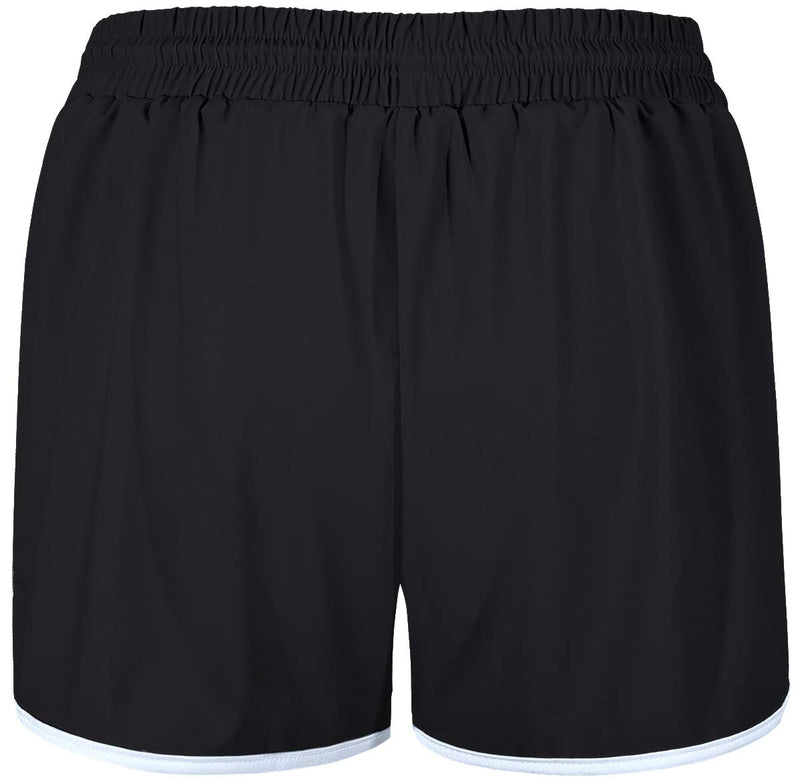 [AUSTRALIA] - Fulbelle Womens Double Layer Drawstring Elastic Waist Athletic Shorts with Pockets Black/White Medium 