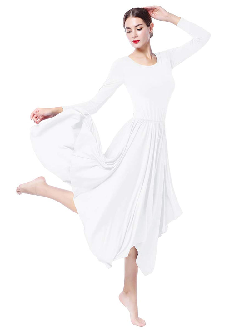 [AUSTRALIA] - ZX Women Long Sleeve Lyrical Dance Dress Worship Praise Liturgical Dancewear Ballet Ballroom Dance Costume 04a White Medium 