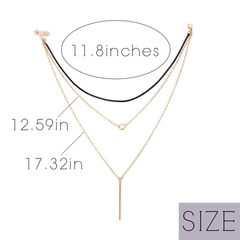 Edary Layered Necklace with Rhinestone Clavicle Chain Bar Pendant Gold Jewelry Accessories for Women and Girls - BeesActive Australia