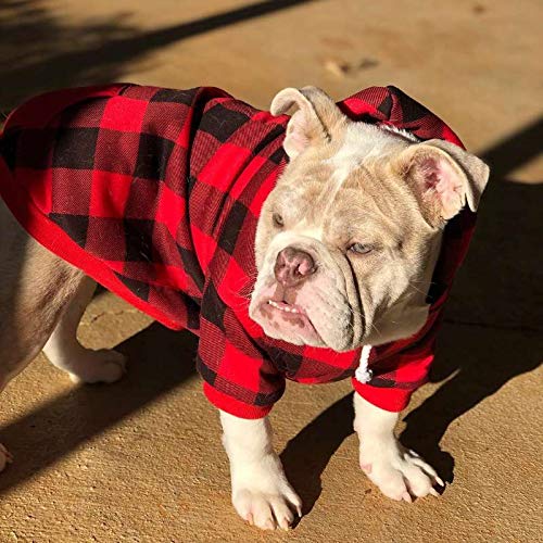 Plaid Dog Hoodie Pet Clothes Sweaters with Hat X-Large (Pack of 1) Red - BeesActive Australia
