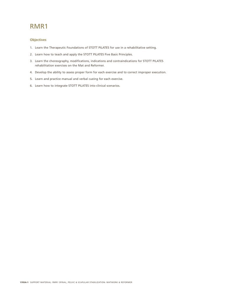 STOTT PILATES Rehab Manual - RMR1 Support Material - BeesActive Australia