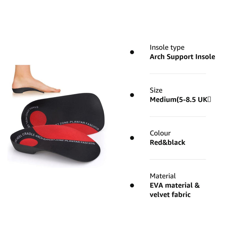 Orthotic Insoles, 3/4 High Arch Support Shoe Inserts Insoles for Women and Men, Orthotic Insoles Support for Plantar Fasciitis, Flat Feet, Over-Pronation, Heel Pain, Heel Spur (5-8.5 UK） Medium(5-8.5 UK） - BeesActive Australia