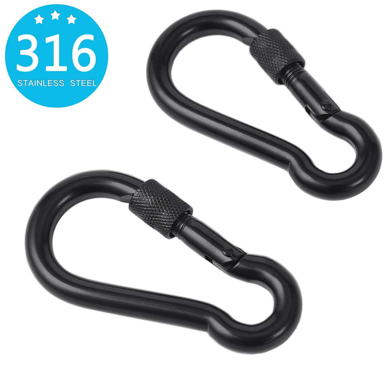 PROND Locking Carabiners, Heavy Duty Carabiner, 316 Stainless Steel Screw Lock Carabiner Hooks (Gold - 2PCS) Black - 2PCS - BeesActive Australia