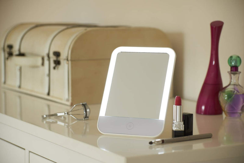 Auraglow Makeup Shaving Vanity Touch Screen LED Light Up Mirror, USB Rechargeable, Free Standing, Portable & Dimmable, Daylight White - BeesActive Australia