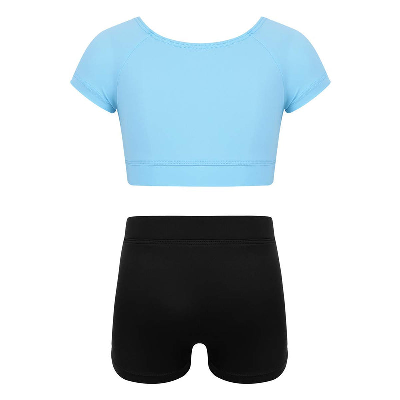 [AUSTRALIA] - winying Girls 2PCS Dance Sports Outfit Short Sleeves Crop Top with Letters Printed Shorts Set Light_blue 8-10 