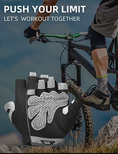AyeKu Workout Gloves for Men & Women Gym Exercise Gloves Fingerless Gloves Full Palm Protection, Breathable & Non-Slip Gray Black Small - BeesActive Australia