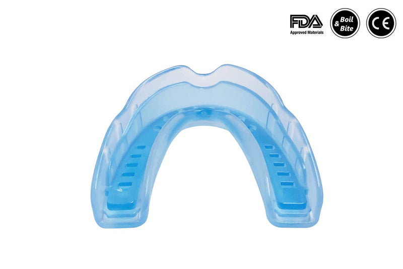 [AUSTRALIA] - Coollo Sports Boil and Bite Mouth Guard BB Custom Fit Sport Mouthpiece for Basketball, Karate, Martial Arts, Wrestling, MMA (Free Case Included!) -Adult Size Adult -Ages 11 & Above Blue & Trans. 