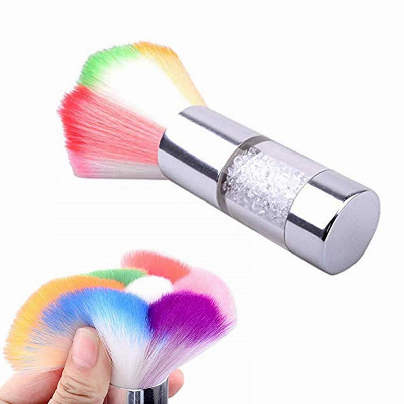 Optokeko Nail Art Dust Brush Colorful Nail Brush Remover Cleaner for Acrylic & UV Nail Gel Powder Makeup Foundation with Shiny Rhinestone Handle (Silver) - BeesActive Australia