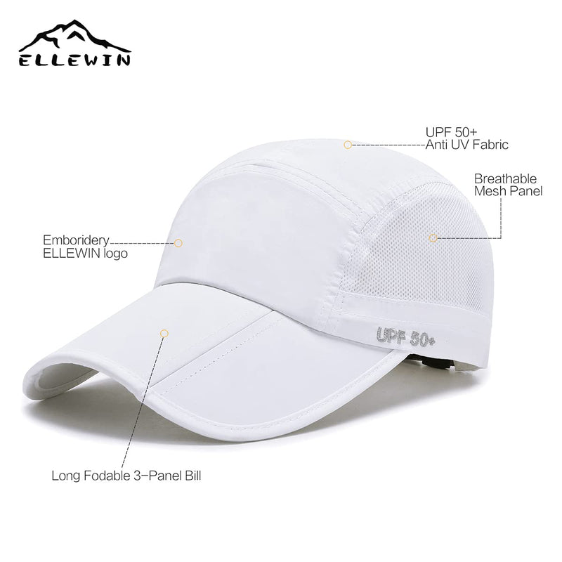 ELLEWIN Unisex Baseball Cap UPF 50 Unstructured Hat with Foldable Long Large Bill White-no Logo-l - BeesActive Australia