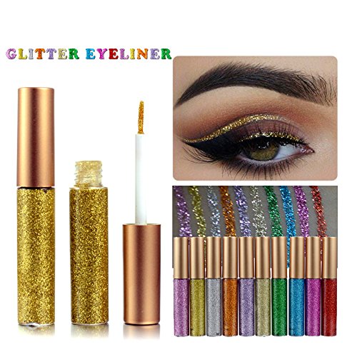 Liquid Glitter Eyeliner 3 Color Metallic Glitter Sparkling Eyeliner Face Eye Cosmetic Glow Shimmer Makeup Glitter Eye Shadow Long Lasting Sparkling Eyeliner Eye Shadow Gold Brown,Silver and Pink 3 Count (Pack of 1) - BeesActive Australia