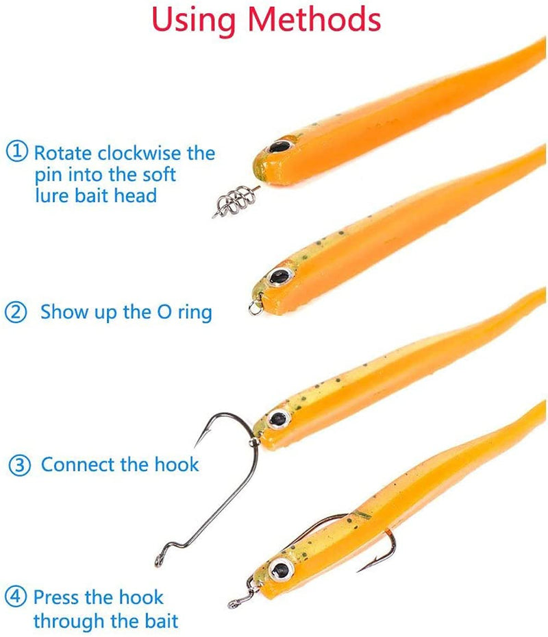 Hyamass 300Pcs 14mm 18mm 22mm Soft Lure Bait Spring Twist Lock Outdoor Fishing Crank Hook Centering Pin for Soft Lure Bait Worm Crank - BeesActive Australia