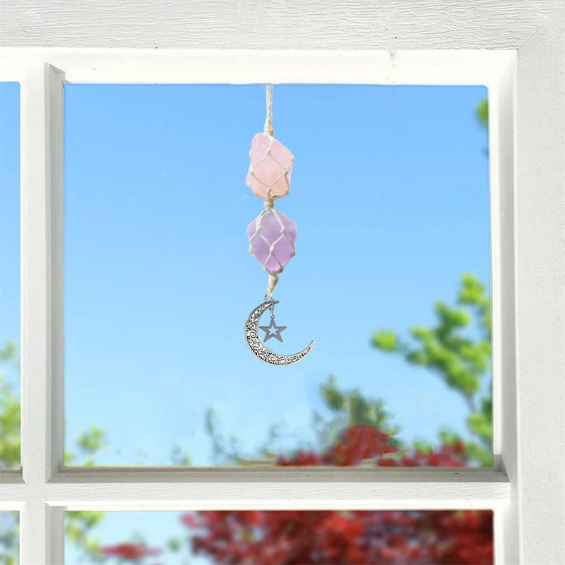 WULILONG Rose Quartz Amethyst Pendant Crystal Car Hanging Ornament Hanging Car Charm Healing Crystal Accessories Crystal Stones Reiki for Meditation Protection (RoseCrystal+Amethyst) Rosecrystal+amethyst - BeesActive Australia