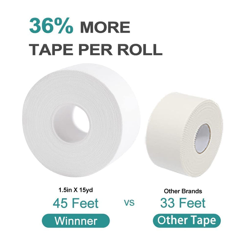 4 Rolls Winner Athletic Tape - Finger & Wrist & Ankle Sports Tape - 3.8cm x 13.7m, No Sticky Residue | Latex Free - Medical Grade Bandage Tape for Hockey Stick, Lifters, Ballet, Climbers & Boxing White - BeesActive Australia
