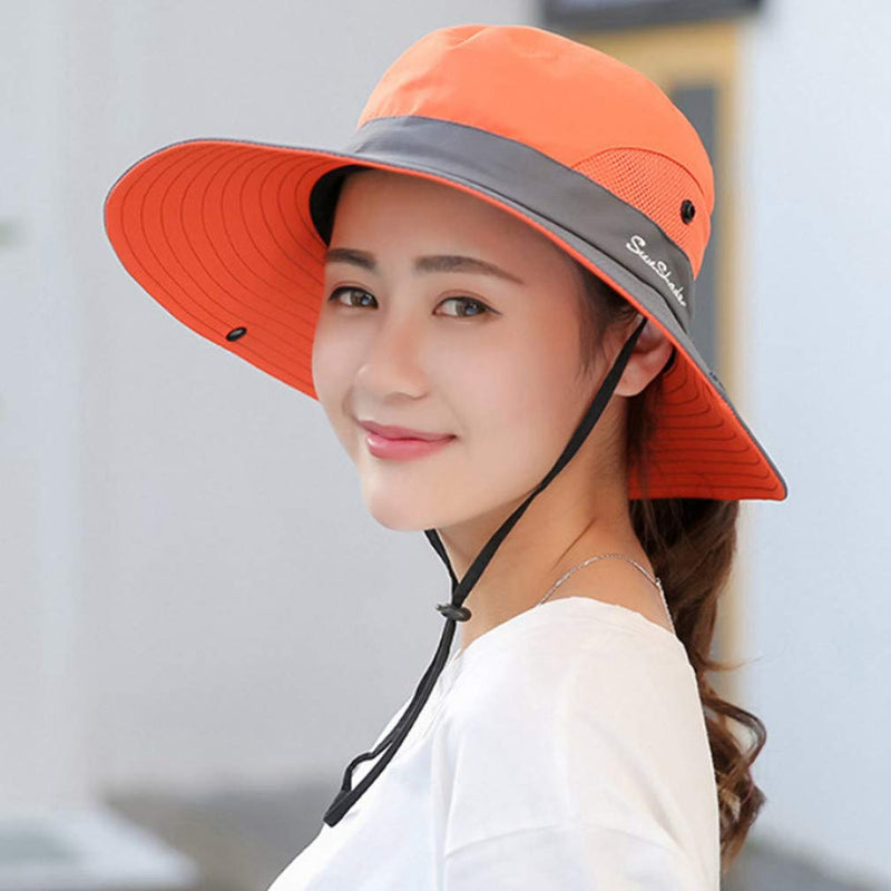 [AUSTRALIA] - UPF 50+ Wide Brim Sun Hat Waterproof UV Protection Bucket Boonie Hat for Women Orange 