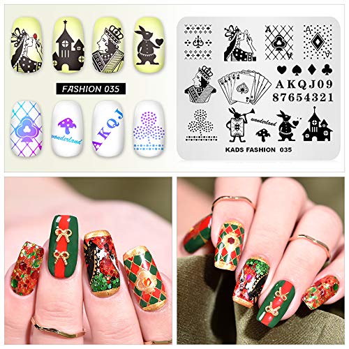 Rolabling Nail Art Stamping Plates Stamping Templates Playing Card Pattern Nail plate Template Image Plate Stencil Nails Tool (FA035) FA035 - BeesActive Australia