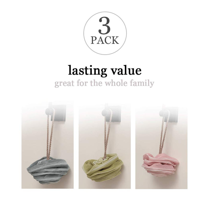 Pincy 3-Pack Soft Mesh Poufs - Rose Flower Shape Shower Puff Loofah, Exfoliating Bath Sponge Scrubber Ball, 3 Colors Suitable for All Family Black - BeesActive Australia