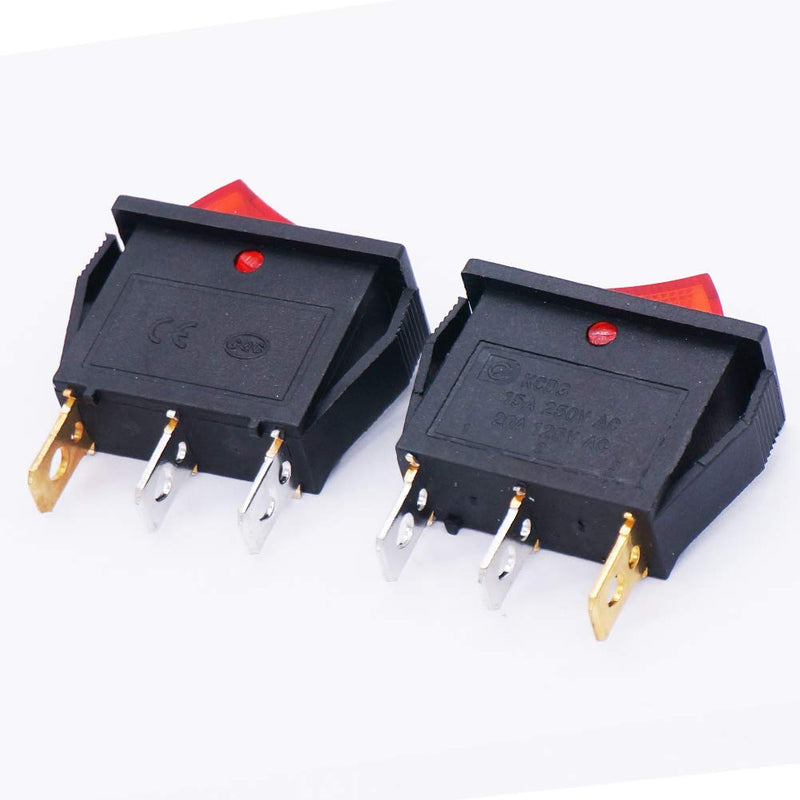 [AUSTRALIA] - Twidec/5Pcs AC 20A/125V 15A/250V SPST 3 Pins 2 Position ON/Off Red LED Light Illuminated Boat Rocker Switch Toggle（Quality Assurance for 1 Years）KCD3-101N-R 