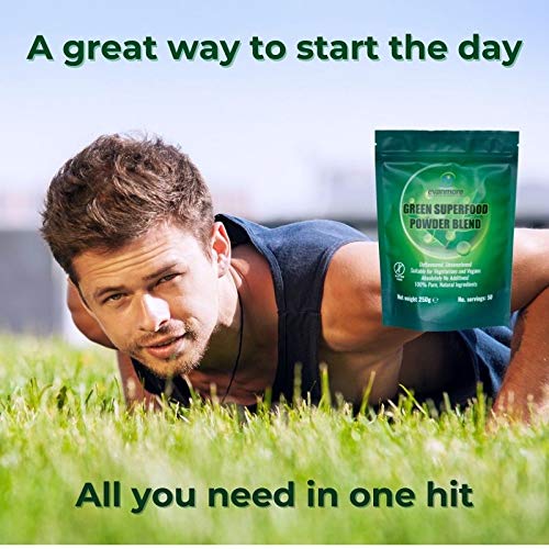 Super Greens Powder Blend - Vitamin Mineral Nutrient Rich - Immune System & Energy Boost - Vegan Vegetarian Superfoods Supplement Alkaline 100% Natural Gluten Free Detox- 250g 50 Servings, Evanmore - BeesActive Australia