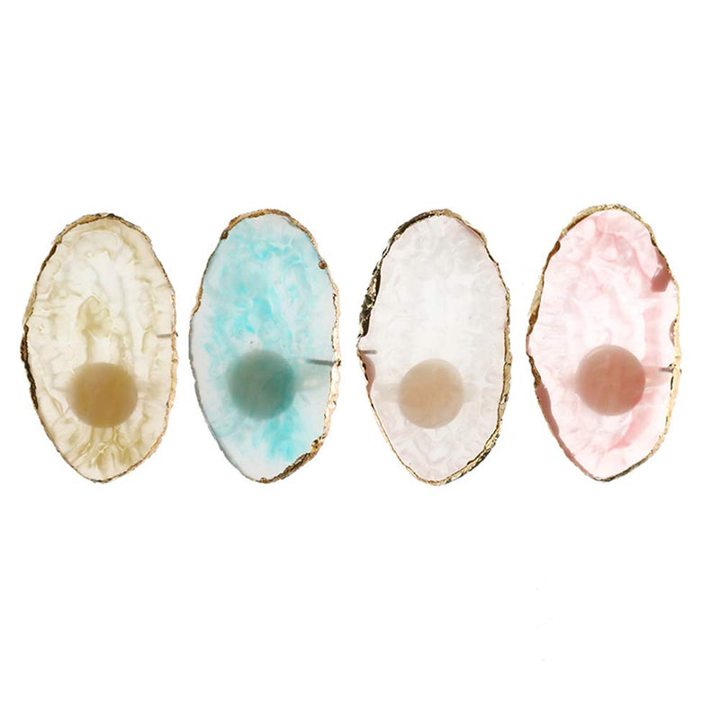 ORYOUGO Set of 4 Colorful Resin Marble Nail Art Palette Ring Gel Polish Mixing Tray DIY Color Plate with Adjustable Finger Rings - BeesActive Australia