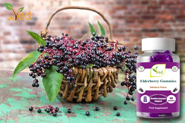 Ved Elderberry Gummies; EDB Chews Elderberry Flavour with Vitamin C and Zinc, Raw Unfiltered Elderberry Gummies, Vegetarian Vegan Health Supplement for Adult - 60 Chews 30 Days� Supply - BeesActive Australia