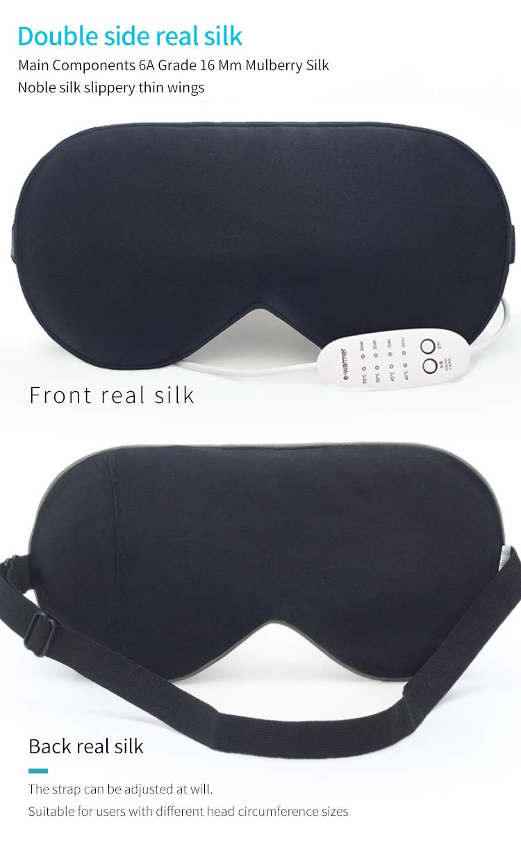 Real Silk Heated Eye Mask, Reusable USB Electric Soft Sleeping Mask with Temperature and Time Control, Comfortable Heating Blindfold for Dry Eyes/Puffy Eyes Relax- Black - BeesActive Australia