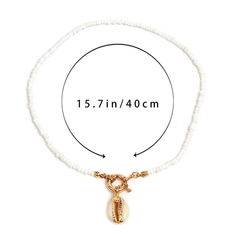 Aetorgc Boho Necklace Chain Shell Pendants Necklaces Rudder and Beaded Necklace Jewelry for Women and Girls (White) White - BeesActive Australia