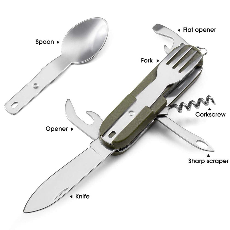 7-in-1 Camping Utensils Tool, Foldable Camping Utensil Set, Portable Stainless Steel Spoon, Fork, Knife & Bottle Opener Combo Sets, Multifunction Travel Backpacking Cutlery Eating with Case by HAHAHOO - BeesActive Australia