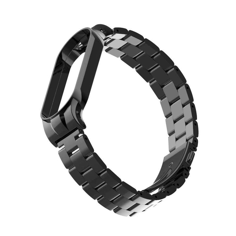 T-BLUER Band Compatible with Xiaomi Mi Band 5/Mi Band 6 Bands,Stainless Steel Metal Wrist Strap Wristband WatchBand Bracelet Accessories for Xiaomi Miband 5/6,No Tracker Included Style2-Black - BeesActive Australia