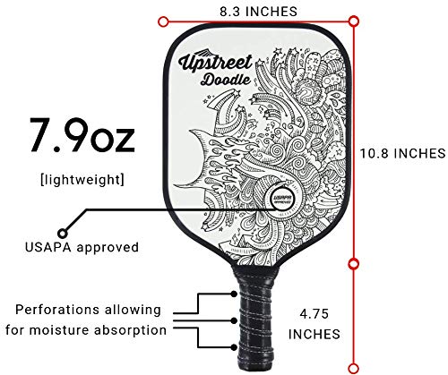 Upstreet Graphite Pickleball Paddle Set | Gold Blue Silver Glitter Cheetah Snakeskin Tiger | Pickleball Rackets Include Padded Cover, Lightweight Honeycomb Composite Pickleball Paddles for Women & Men Doodle White - BeesActive Australia