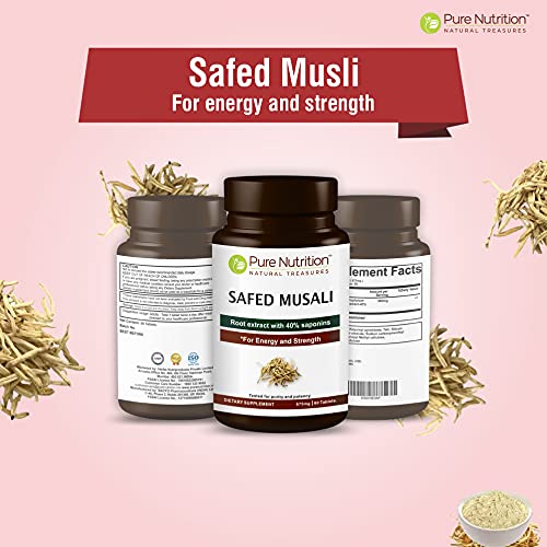 Pure Nutrition Safed Musli Root Extract 500mg (Asparagus Adscendens 40% Saponins) - 60 Veg Tab - Non GMO | Gluten Free - BeesActive Australia