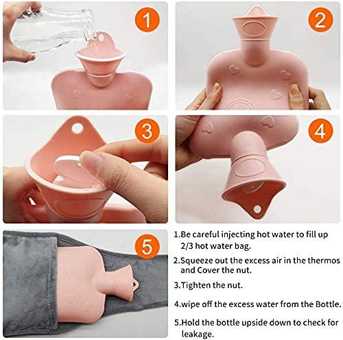 Hot Water Bottle Rubber Warm Water Bag with Soft Waist Cover,Hot Water Bag for Neck and Shoulder, Back, Legs,Waist Warm (Pink-Heart) Pink-Heart - BeesActive Australia