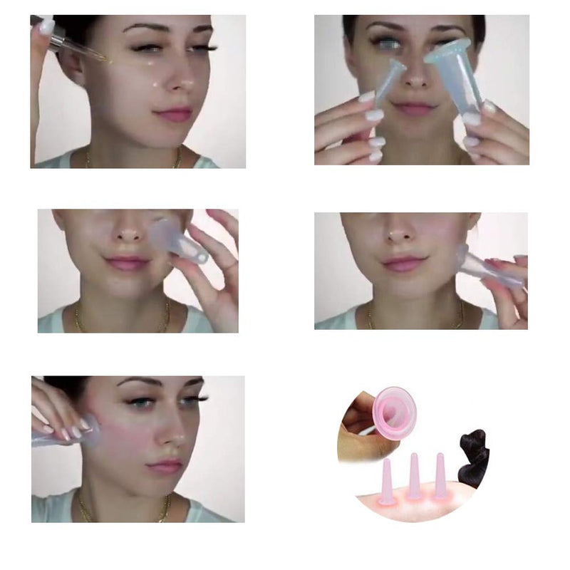 QUUPY Silicone Cupping Facial Set Eye and Face Vacuum Massage Cup Kit - 4 Cups(2Large+2Small) White - BeesActive Australia