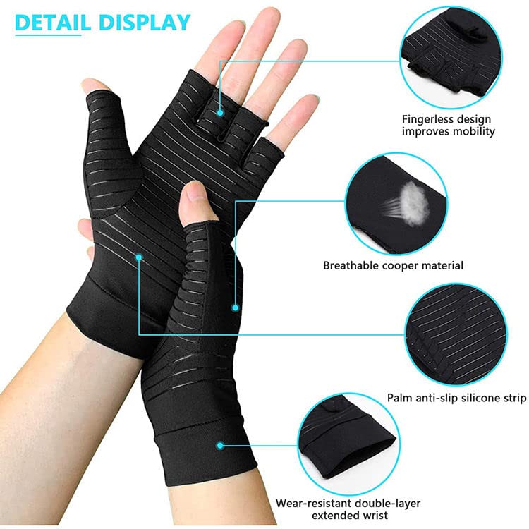 Copper Compression Arthritis Gloves, Best Copper Infused Gloves, Rheumatoid Osteoarthritis Wrist Support, Fingerless Arthritis Gloves, Pain Relief and Healing for Arthritis, Carpal Tunnel,1 Pair (M) M - BeesActive Australia