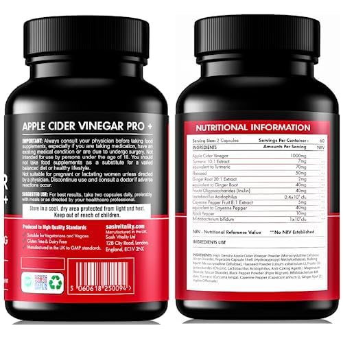 Raw Apple Cider Vinegar Complex 1300MG with Turmeric, Ginger, Probiotics 200 Billion & Prebiotics, Cayenne Pepper, Turmeric, Ginger, Black Pepper & Flaxseed - 120 Vegan Certified Capsules | UK Made - BeesActive Australia