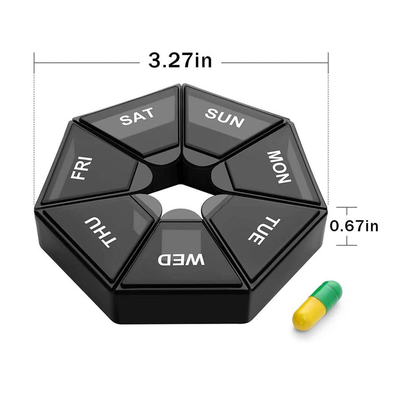 Pill Boxes 7 Day 1 Times A Day,Weekly Pill Organizer Travel Tablet Boxes for Medications Vitamins(Black) - BeesActive Australia